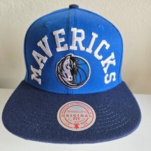 Mitchell Ness Dallas Mavericks NBA Snapback Cap Hat Blue Spellout Underarch Logo